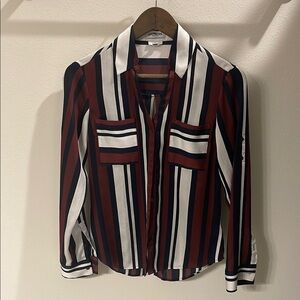 Express Striped Button-Up Blouse - Red, White, Blue